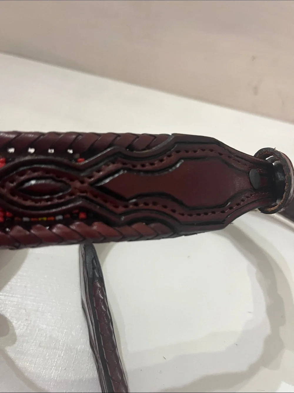 Leather Belt Beaded & Hand Tooled